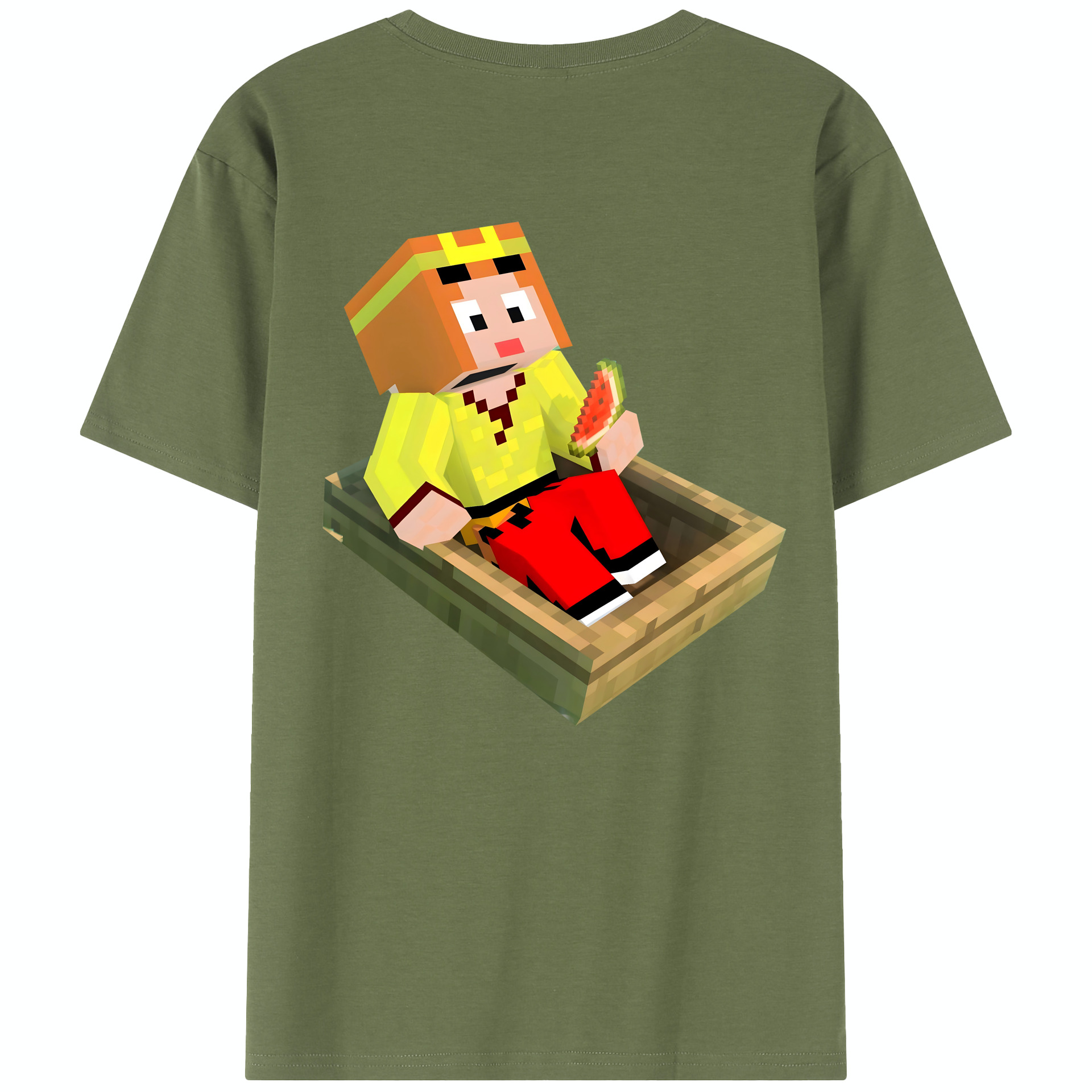 （画像用） マインクラフト ブロックの世界 Minecraft MC Block world 綿100％半袖Tシャツ（背面プリント）